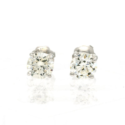 14KT White Gold 1.04CTW Round Brilliant Cut Prong Set Natural Diamond Stud Earrings - Giorgio Conti Jewelers
