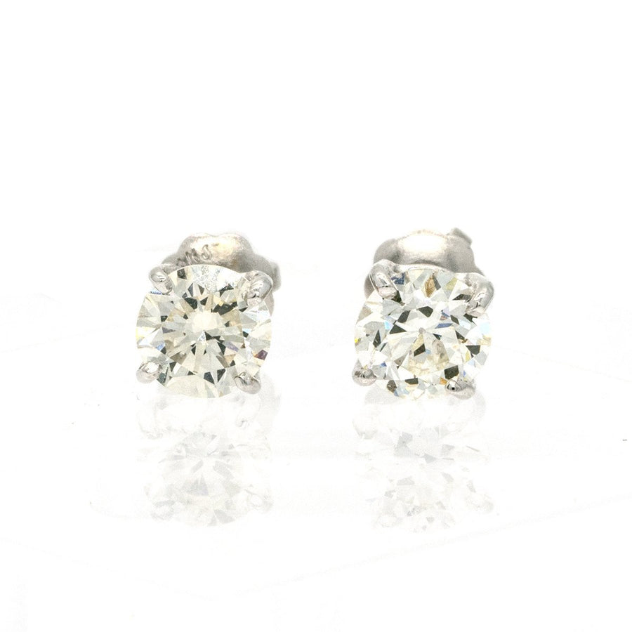 14KT White Gold 1.04CTW Round Brilliant Cut Prong Set Natural Diamond Stud Earrings - Giorgio Conti Jewelers