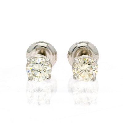 14KT White Gold 1.05CTW Round Brilliant Cut Prong Set Natural Diamond Stud Earrings - Giorgio Conti Jewelers