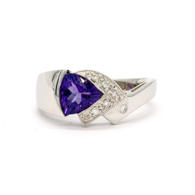 14KT White Gold 1.06CTW Trillion Cut Channel Set Natural Amethyst and Diamond Ring - Giorgio Conti Jewelers