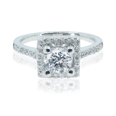 14KT White Gold 1.11CTW Round Cut Square Halo Diamond Engagement Ring - Giorgio Conti Jewelers