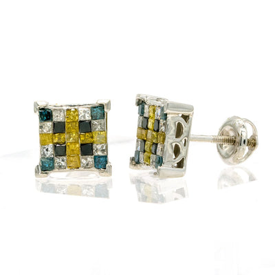 14KT White Gold 1.15CTW Natural Multi-Colored Diamond Stud Earrings - Giorgio Conti Jewelers