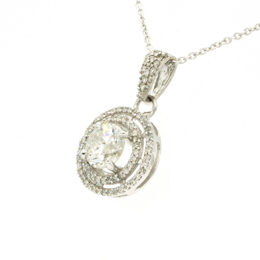 14KT White Gold 1.15CTW Round Cut Prong Set Diamond Halo Pendant - Giorgio Conti Jewelers