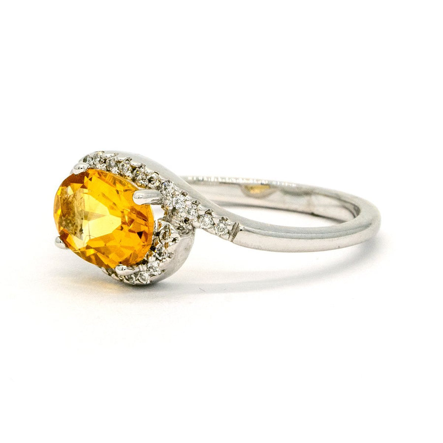 14KT White Gold 1.24CTW Oval Cut Prong Set Natural Citrine and Diamond Halo Ring - Giorgio Conti Jewelers