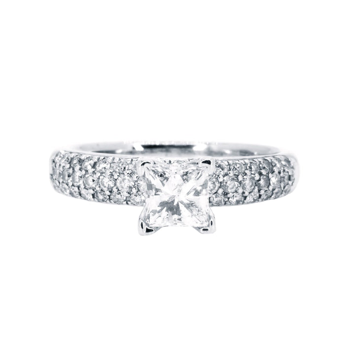 14kt White Gold 1.25ct Princess Cut Diamond Center W/ Round Pave Diamond Accents Engagement Wedding Ring