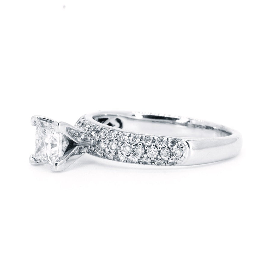 14kt White Gold 1.25ct Princess Cut Diamond Center W/ Round Pave Diamond Accents Engagement Wedding Ring - Giorgio Conti Jewelers