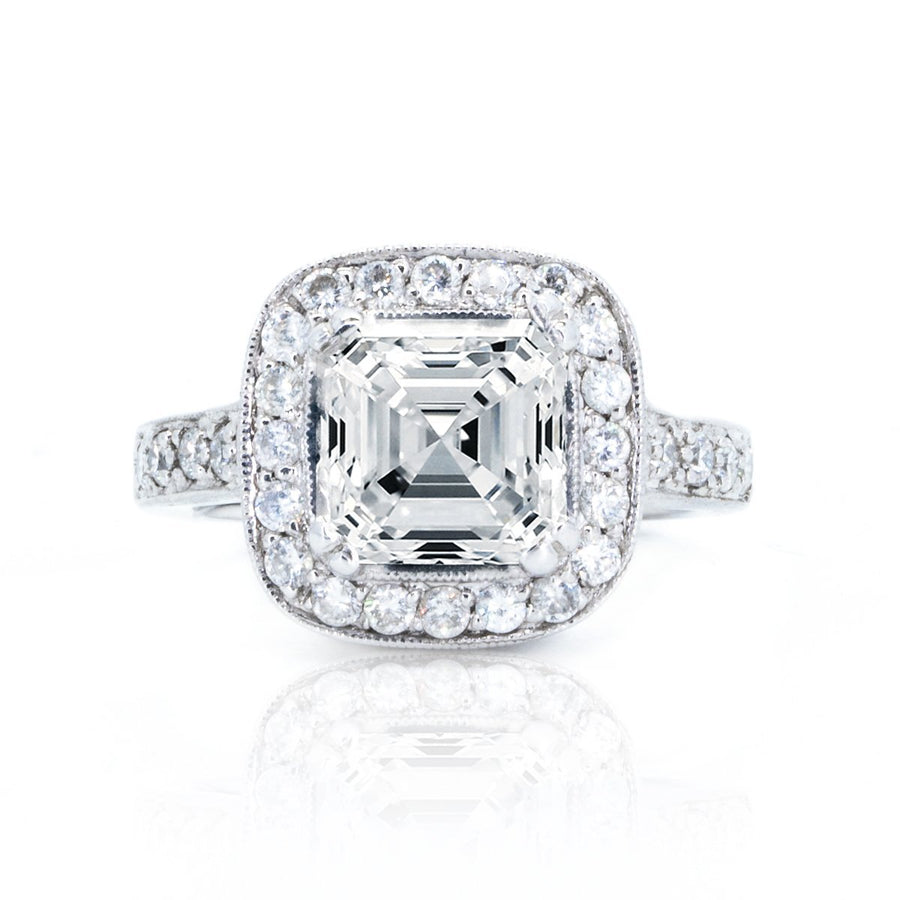 14KT White Gold 1.30ctw Princess Cut Pave Miligrain Set Halo Diamond Engagement Ring - Giorgio Conti Jewelers