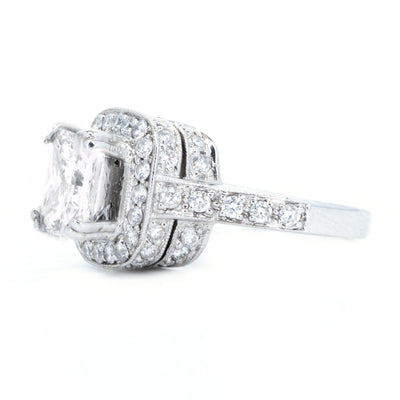 14KT White Gold 1.30ctw Princess Cut Pave Miligrain Set Halo Diamond Engagement Ring - Giorgio Conti Jewelers