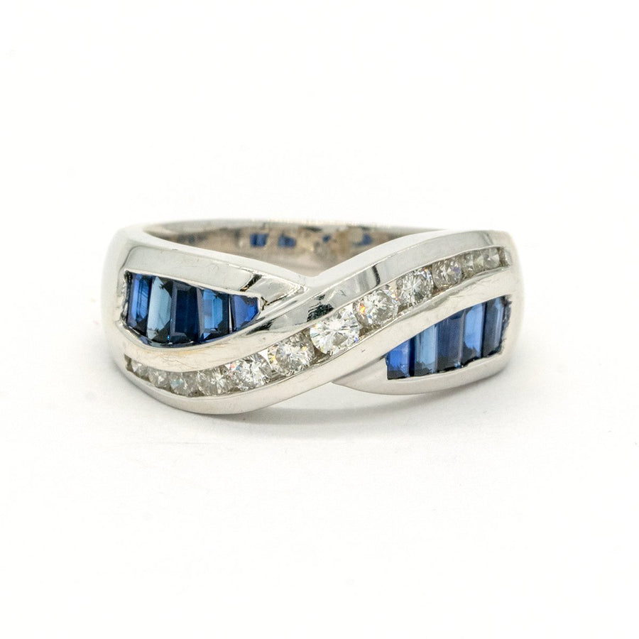 14KT White Gold 1.34CTW Emerald Cut Channel Set Natural Sapphire and Diamond Ring - Giorgio Conti Jewelers