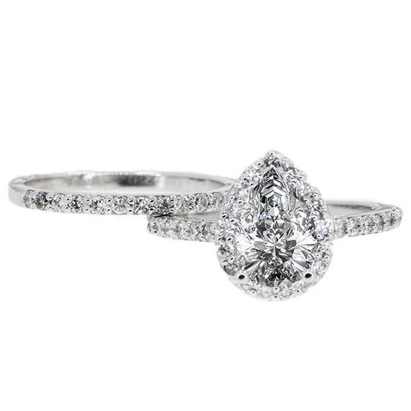 14KT White Gold 1.34ctw Pear Cut Prong Set Halo Diamond Wedding Set - Giorgio Conti Jewelers