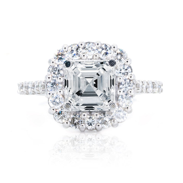 14KT White Gold 1.35ctw Asscher Cut Prong Set Cushion Halo Diamond Engagement Ring - Giorgio Conti Jewelers