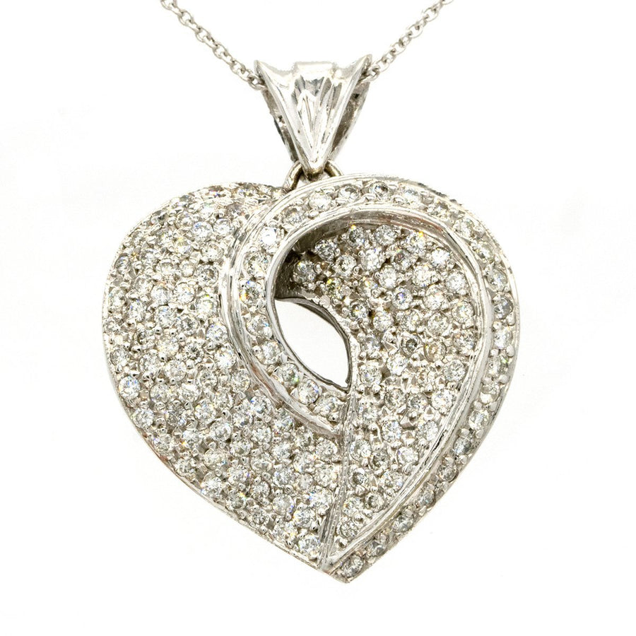 14KT White Gold 1.35CTW Round Cut Pave Set Diamond Heart Pendant - Giorgio Conti Jewelers