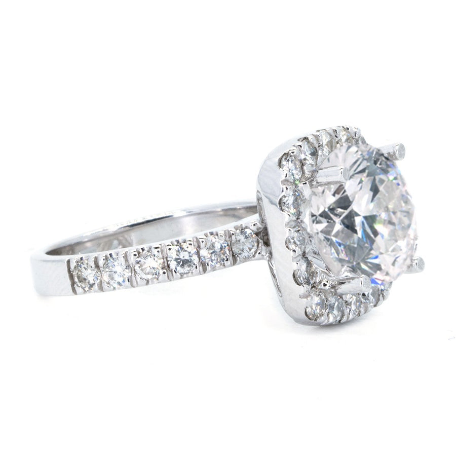 14KT White Gold 1.35ctw Round Cut Prong Set Cushion Halo Diamond Engagement Ring - Giorgio Conti Jewelers