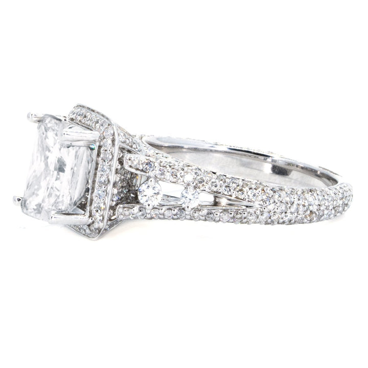 14KT White Gold 1.40ctw Princess Cut Pave Prong Set Diamond Engagement Ring - Giorgio Conti Jewelers