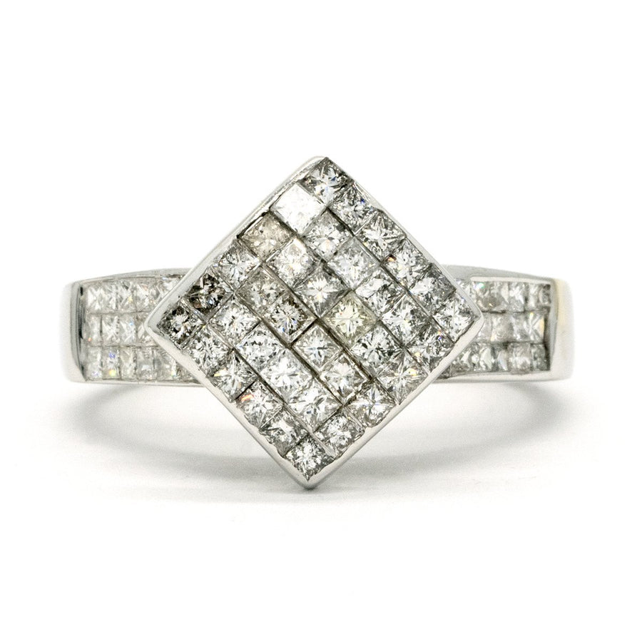14KT White Gold 1.50CTW Princess Cut Invisible Set Natural Diamond Cocktail Ring - Giorgio Conti Jewelers