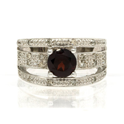 14KT White Gold 1.79CTW Round Cut Prong Set Red Garnet and Diamond Ring - Giorgio Conti Jewelers