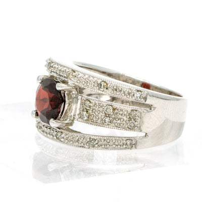 14KT White Gold 1.79CTW Round Cut Prong Set Red Garnet and Diamond Ring - Giorgio Conti Jewelers