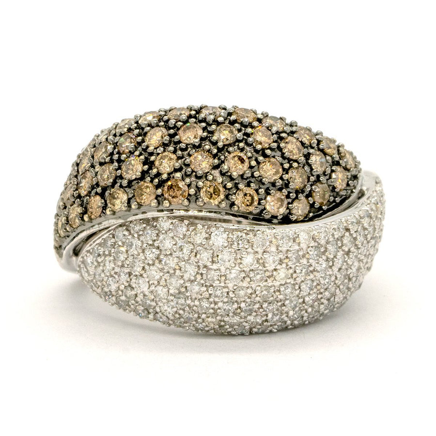 14KT White Gold 1.82CTW Round Brilliant Cut Pave Set Natural Champagne and White Diamond Cocktail Ring - Giorgio Conti Jewelers