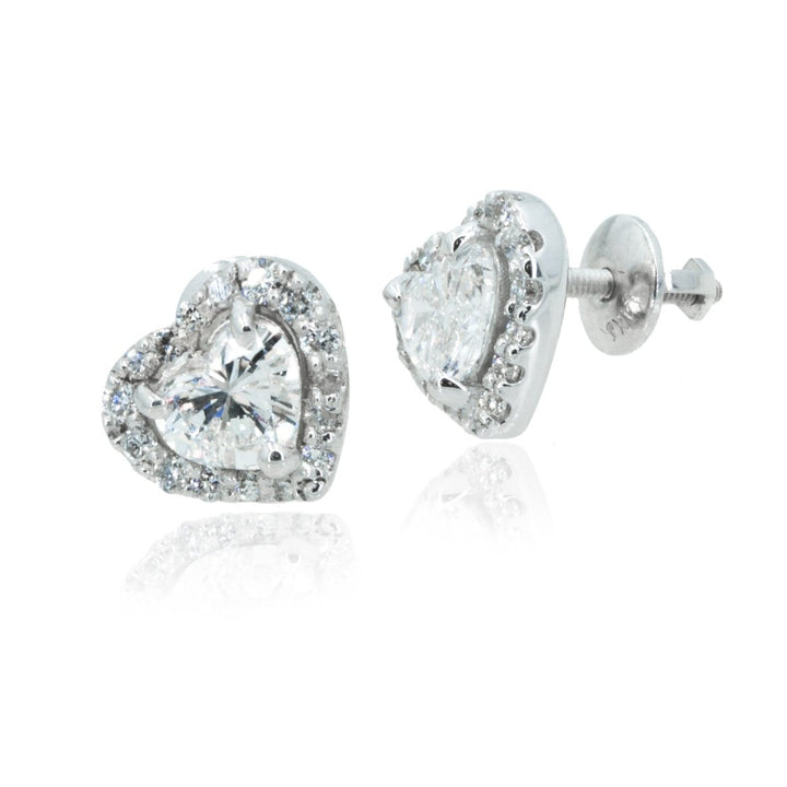 14KT White Gold 1.97CTW Heart Shaped Halo Stud Earrings - Giorgio Conti Jewelers