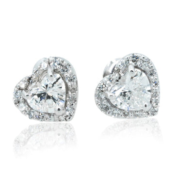 14KT White Gold 1.97CTW Heart Shaped Halo Stud Earrings - Giorgio Conti Jewelers