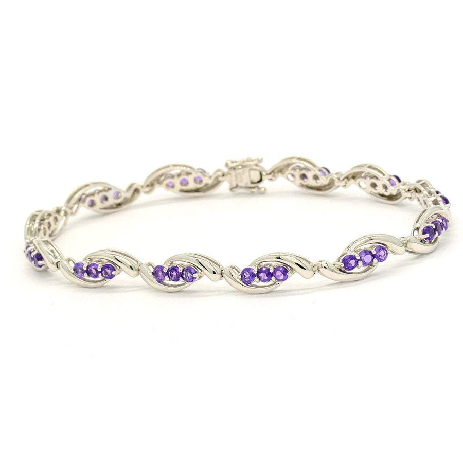 14KT White Gold 2.20CTW Round Brilliant Cut Prong Set Natural Amethyst Tennis Bracelet - Giorgio Conti Jewelers