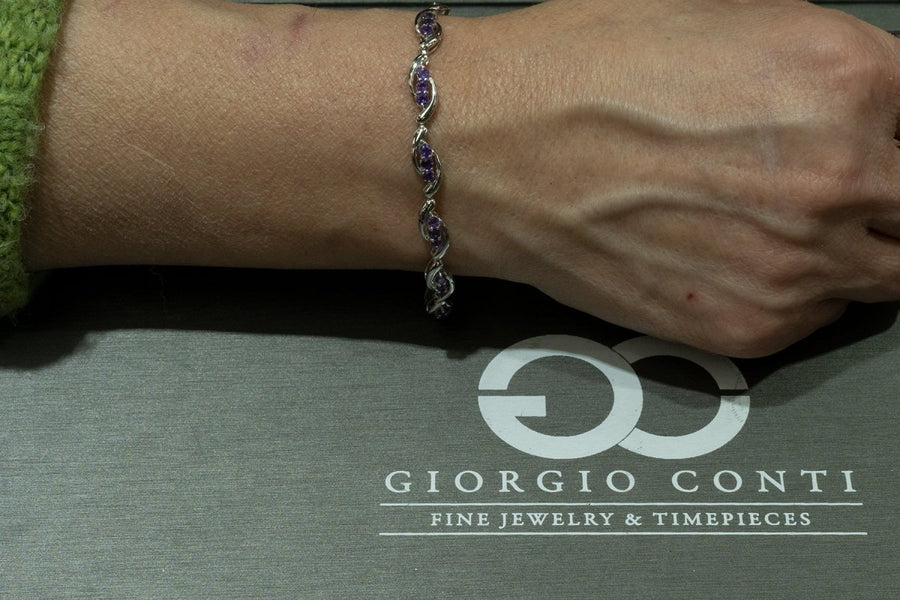 14KT White Gold 2.20CTW Round Brilliant Cut Prong Set Natural Amethyst Tennis Bracelet - Giorgio Conti Jewelers