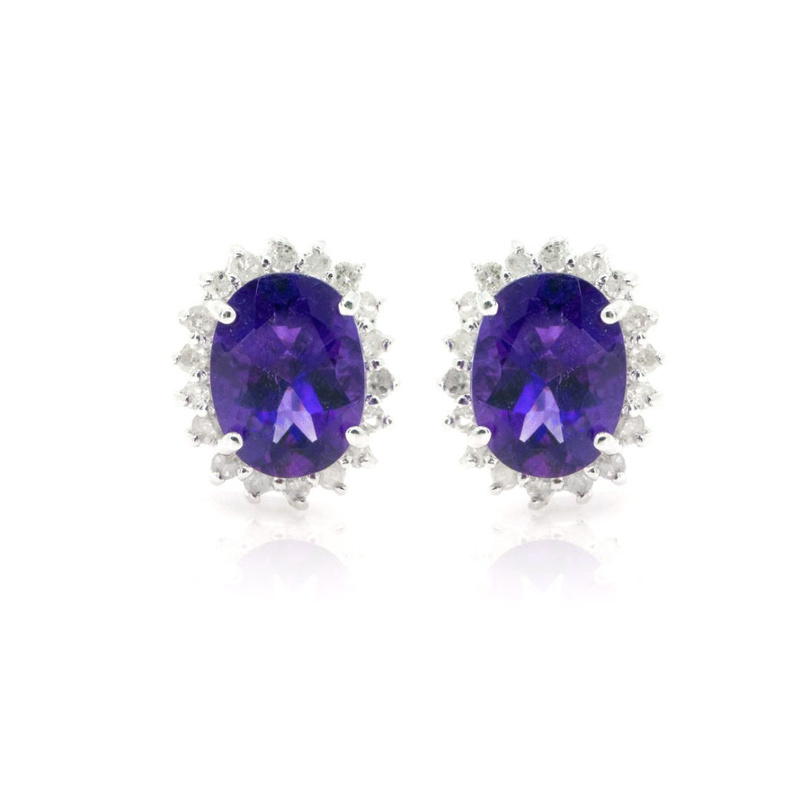 14kt White Gold 2.25ctw NATURAL Oval Amethyst and Diamond Gemstone Halo Stud Earrings - Giorgio Conti Jewelers