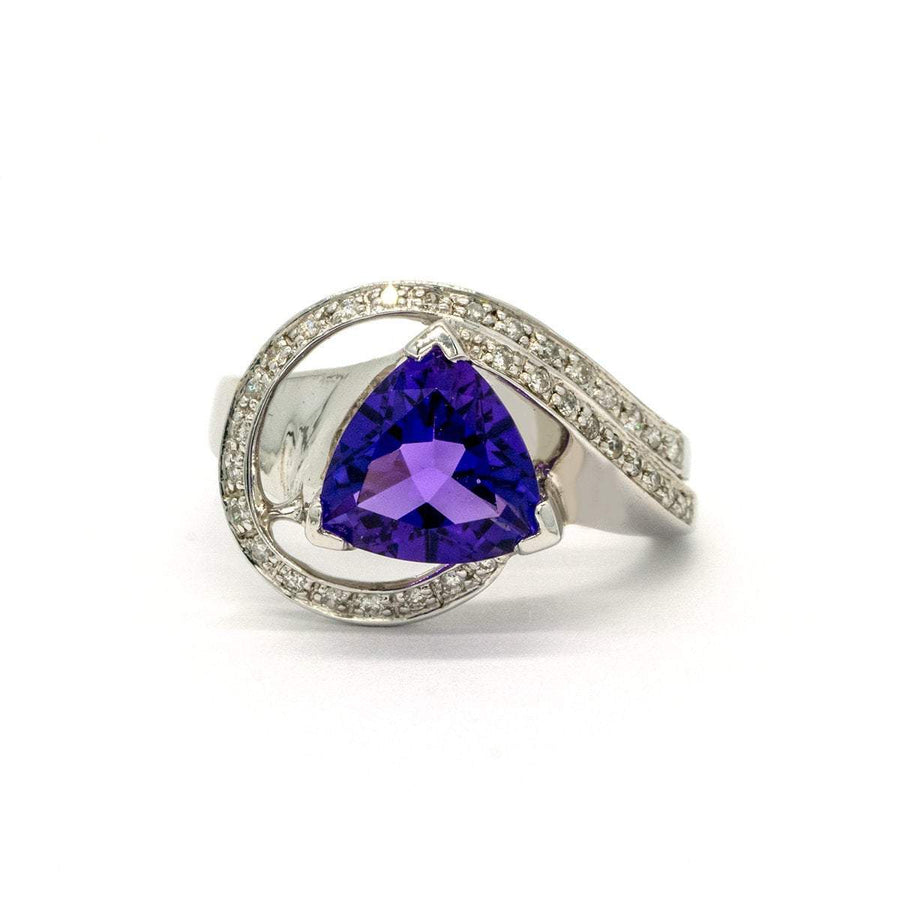 14KT White Gold 2.25CTW Trillion Cut Natural Amethyst and Diamond Ring - Giorgio Conti Jewelers
