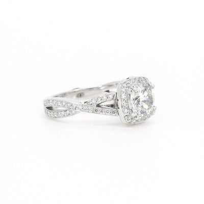 14KT White Gold 2.35CTW Diamond Halo Twist Engagement Ring - Giorgio Conti Jewelers