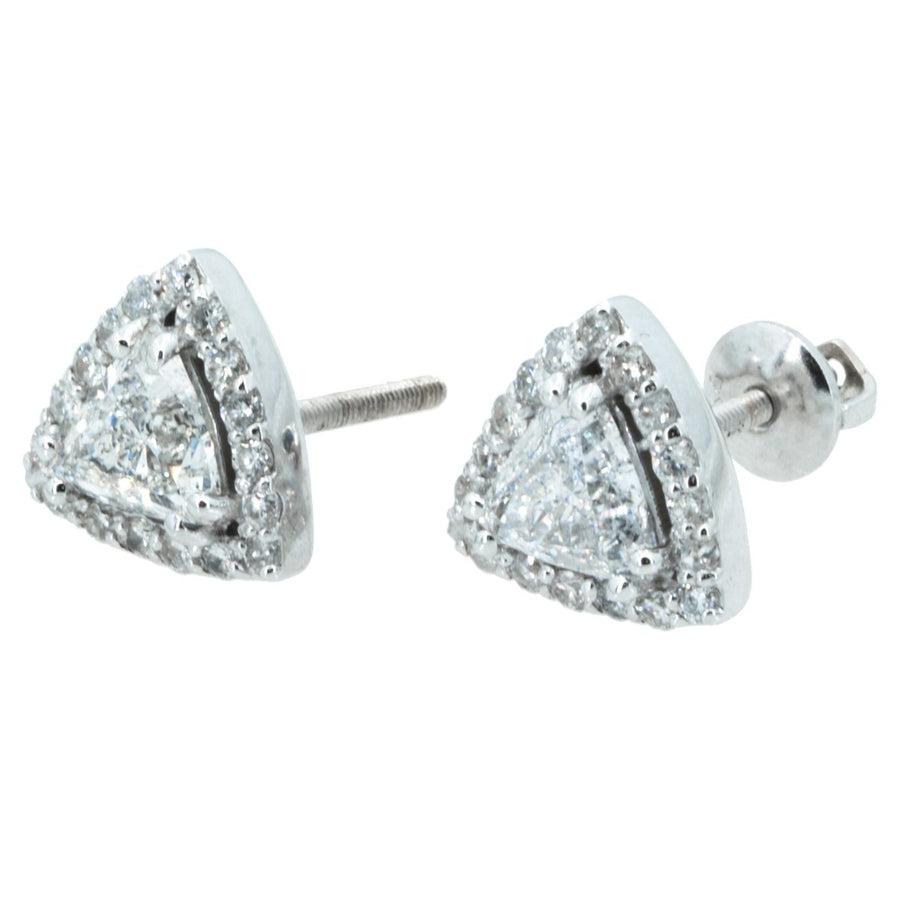 14KT White Gold 2.42CTW Trillion Halo Stud Earrings - Giorgio Conti Jewelers