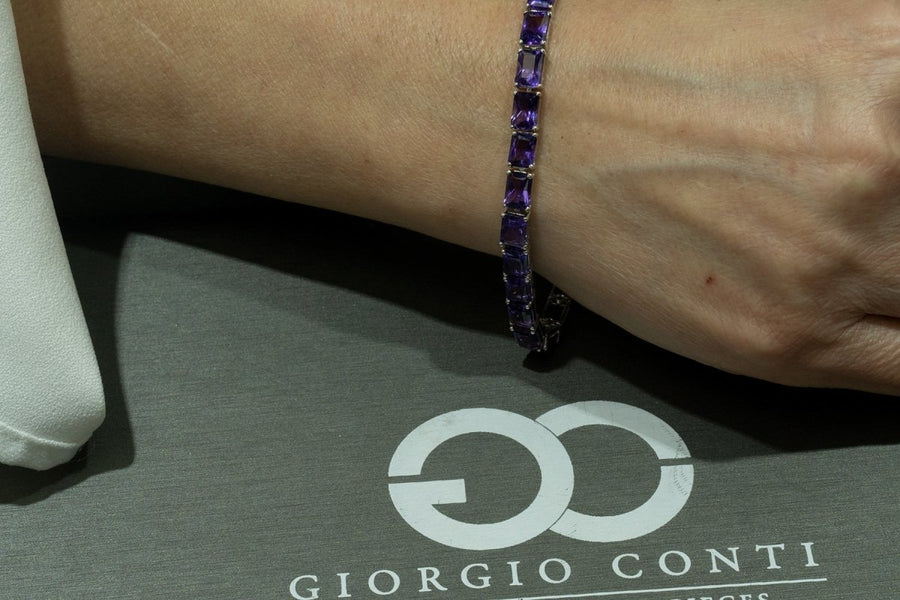14KT White Gold 25.95CTW Natural Amethyst Tennis Bracelet - Giorgio Conti Jewelers
