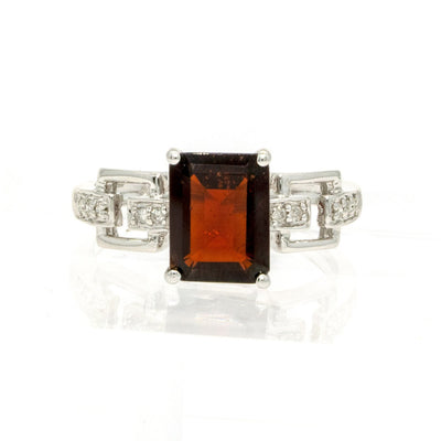 14KT White Gold 2.59CTW Emerald Cut Prong Set Red Garnet and Diamond Ring - Giorgio Conti Jewelers