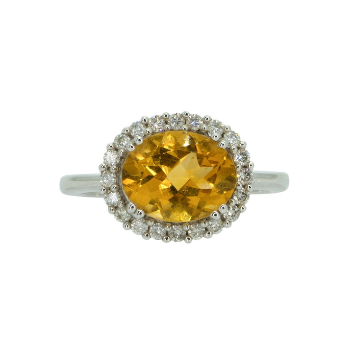 14KT White Gold 2.60ctw Oval Cut Prong Set Citrine And Round Cut Diamond Halo Ring - Giorgio Conti Jewelers