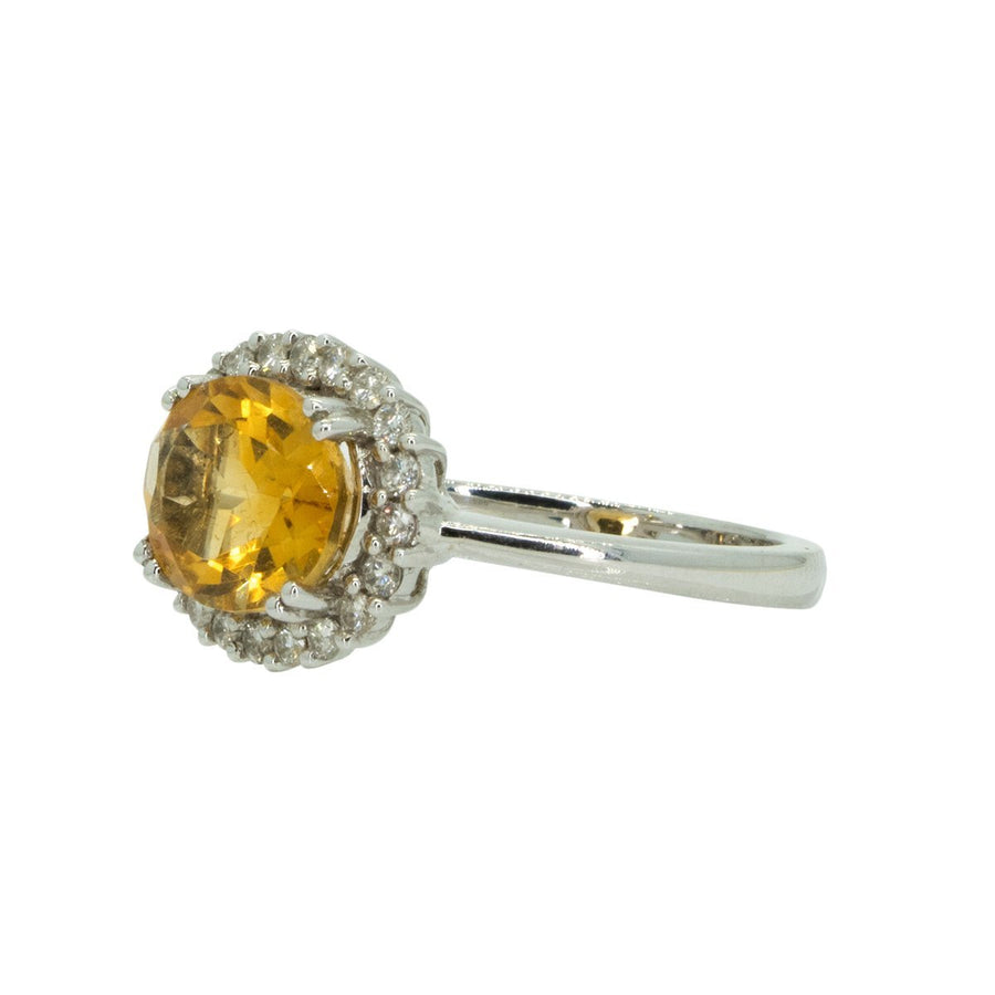 14KT White Gold 2.60ctw Oval Cut Prong Set Citrine And Round Cut Diamond Halo Ring - Giorgio Conti Jewelers