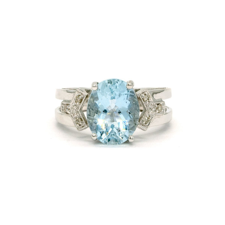 14KT White Gold 2.94CTW Oval Cut Prong Set Natural Aquamarine and Diamond Ring - Giorgio Conti Jewelers