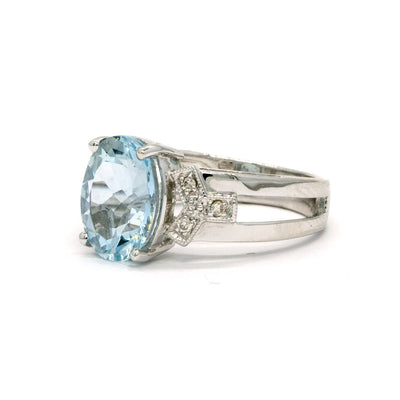 14KT White Gold 2.94CTW Oval Cut Prong Set Natural Aquamarine and Diamond Ring - Giorgio Conti Jewelers