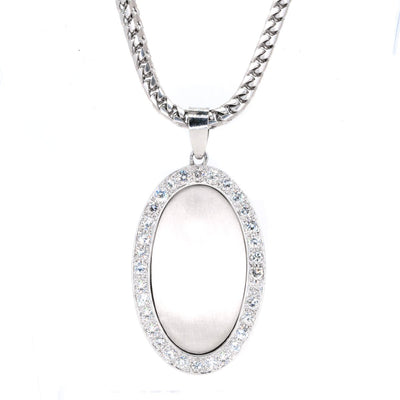 14KT White Gold 3.00CTW Engraveable Oval Diamond Pendant - Giorgio Conti Jewelers