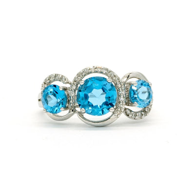14KT White Gold 3.03CTW Round Cut Prong Set Blue Topaz and Diamond Ring - Giorgio Conti Jewelers
