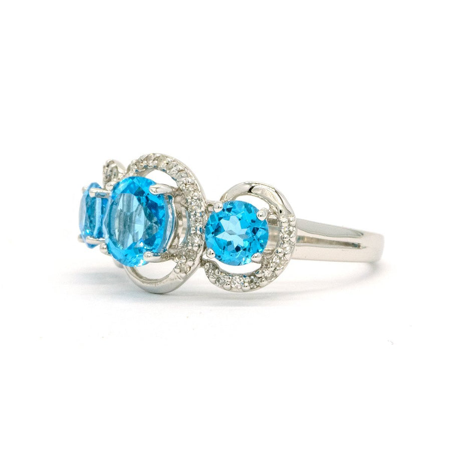 14KT White Gold 3.03CTW Round Cut Prong Set Blue Topaz and Diamond Ring - Giorgio Conti Jewelers