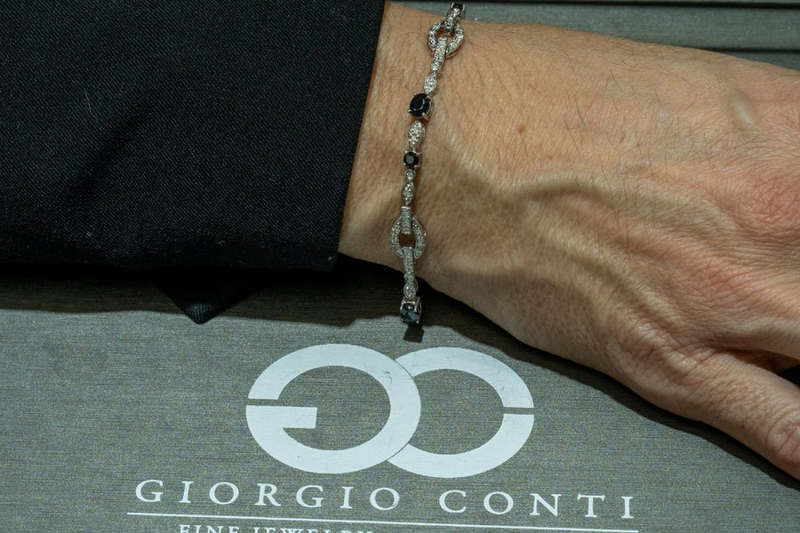 14KT White Gold 3.05CTW Oval and Round Brilliant Cut Natural Sapphire and Diamond Bracelet - Giorgio Conti Jewelers