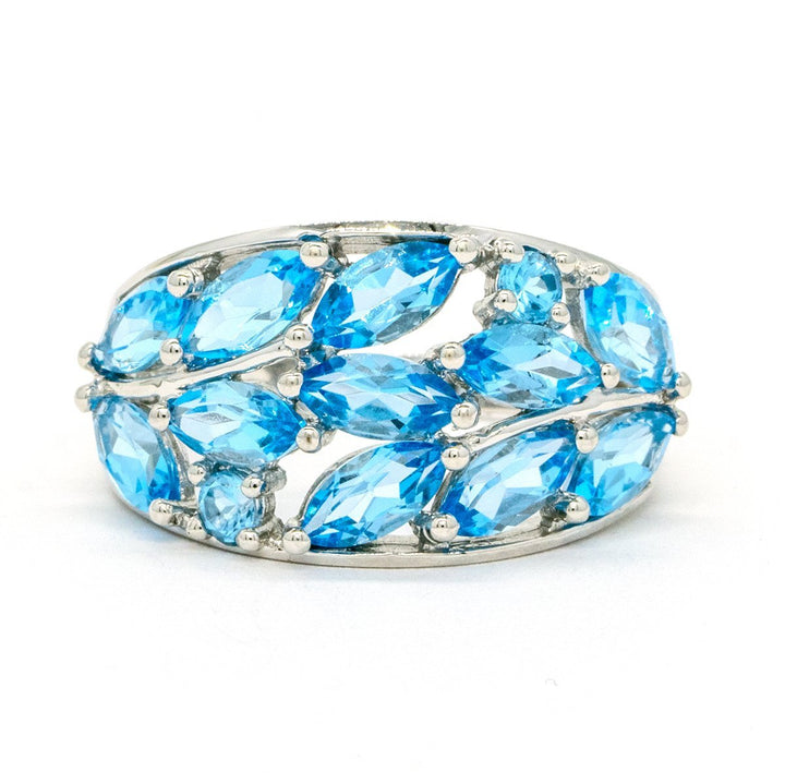 14KT White Gold 3.30CTW Marquise and Round Brilliant Cut Prong Set Natural Blue Topaz Ring - Giorgio Conti Jewelers