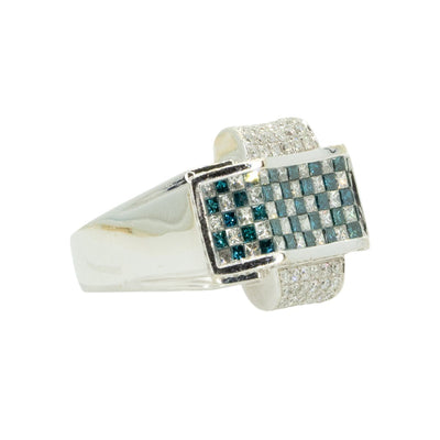 14KT White Gold 3.35ctw Princess and Round Cut Blue and White Diamond Mens Band - Giorgio Conti Jewelers