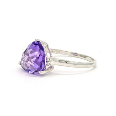 14KT White Gold 3.49CTW Trillion Cut Prong Set Amethyst and Diamond Ring - Giorgio Conti Jewelers