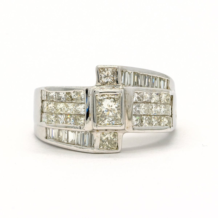 14KT White Gold 3.62CTW Princess and Baguette Cut Natural Diamond Mens Ring - Giorgio Conti Jewelers