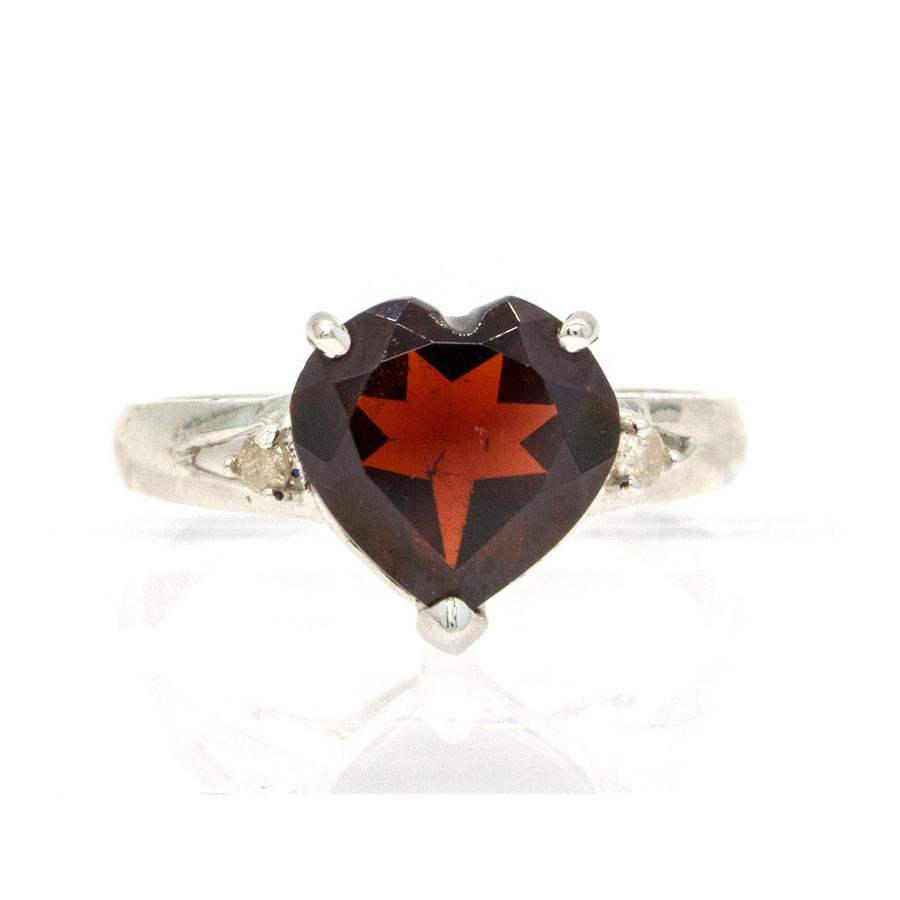 14KT White Gold 3.64CTW Heart Shape Prong Set Red Garnet and Diamond Ring - Giorgio Conti Jewelers