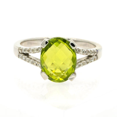 14KT White Gold 3.79ctw Oval Cut Prong Set Peridot and Diamond Ring - Giorgio Conti Jewelers