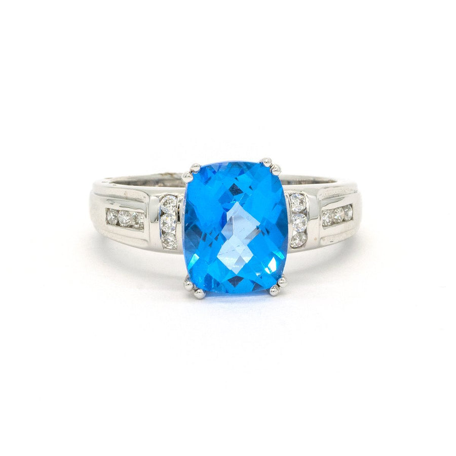 14KT White Gold 3.84CTW Oval Cut Prong Set London Blue Topaz and Diamond Ring - Giorgio Conti Jewelers
