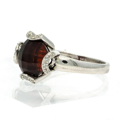 14KT White Gold 4.11CTW Round Cut Prong Set Red Garnet and Diamond Ring - Giorgio Conti Jewelers