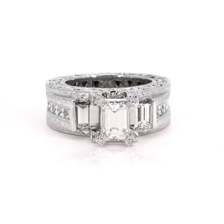 14KT White Gold 4.20ctw Emerald Cut Pave Channel Set Diamond Engagement Ring - Giorgio Conti Jewelers