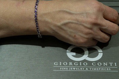14KT White Gold 4.80CTW Round Brilliant Cut Prong Set Natural Amethyst Tennis Bracelet - Giorgio Conti Jewelers